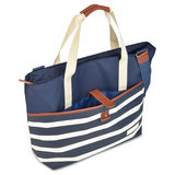 Blue and White Keep Cool Bag with Strap and Carry Handle with Front Pocket Open