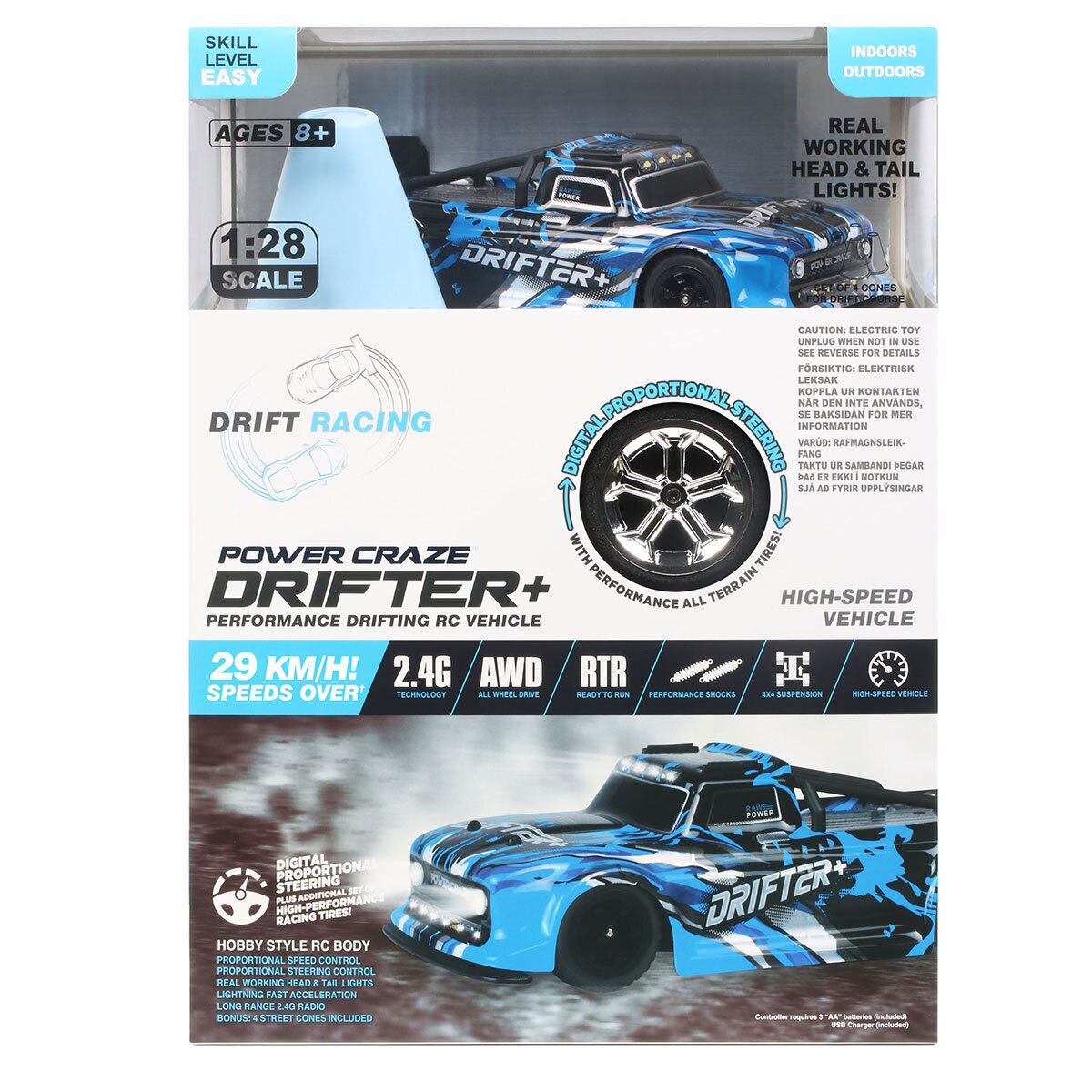 Power Craze Drifter+ 1:28 Scale Performance Drifting Racer Vehicle in Blue (8+ Years)