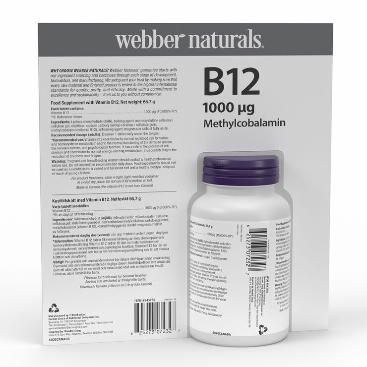 Webber Naturals B12 1000mg, 365 Count