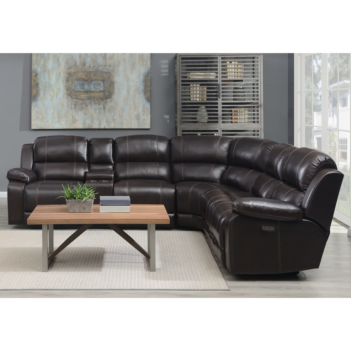 Pulaski Dunhill Brown Leather Power Reclining Sectional Sofa Costco UK