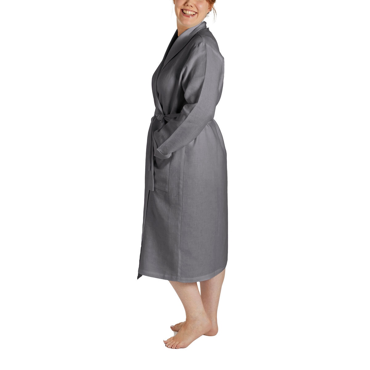 Lazy Linen Ladies Robe in Charcoal