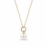 7-8mm Cultured Freshwater White Pearl Round Necklace, 14ct Yellow Gold