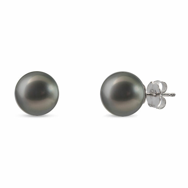 9-9.5mm Cultured Tahitian Pearl Stud Earrings, 14ct White Gold
