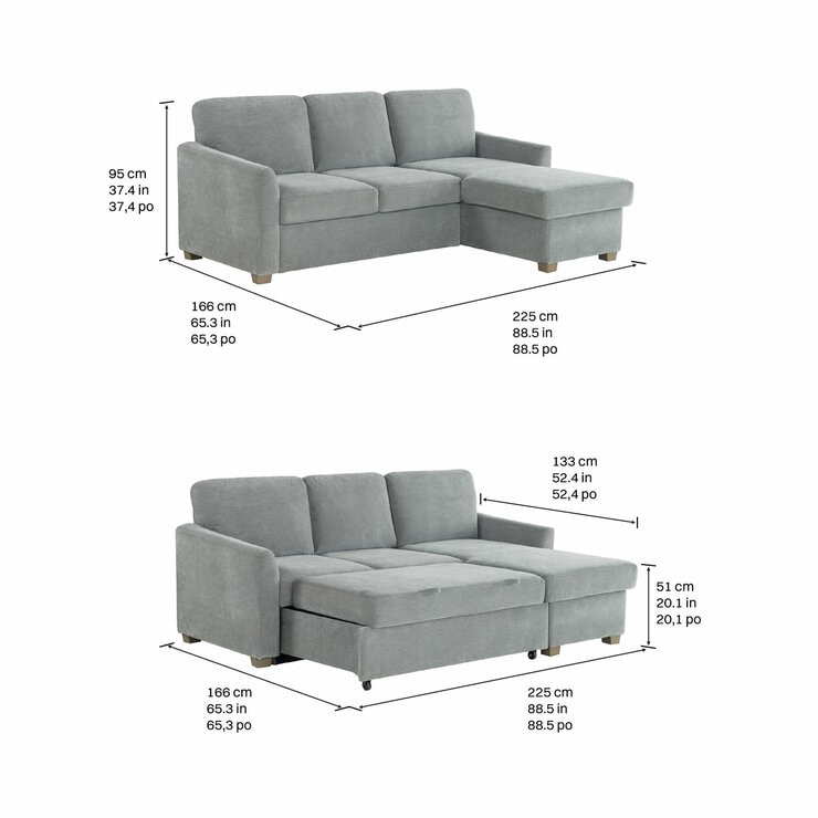 Coddle Cameron Fabric Sofa Bed with Reversible Chaise, Grey Coddle Cameron Fabric Sofa Bed with Reversible Chaise, Grey