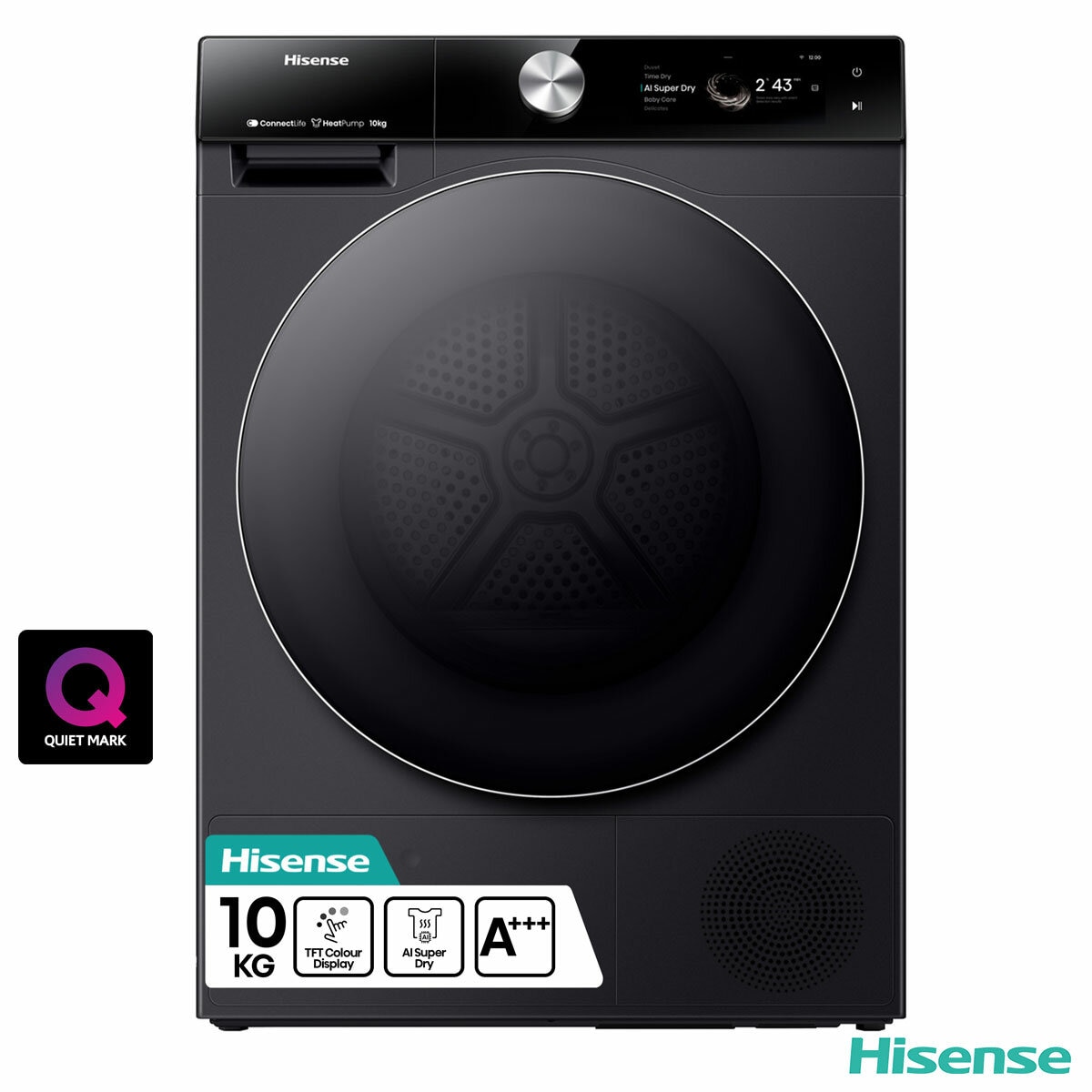 Hisense DH7S107BB, 10kg Heat Pump Dryer A+++ Rating in Black