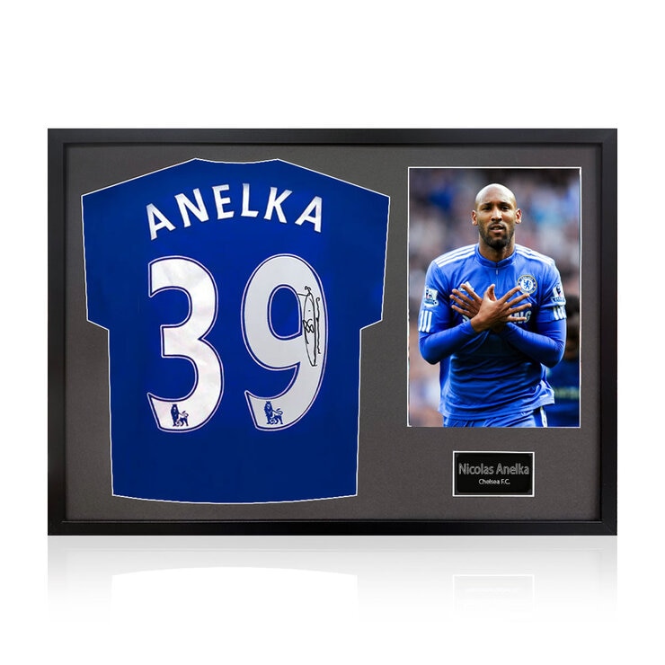 Nicolas Anelka Signed Framed Chelsea Football Shirt including 1 Photo, with Black Mount Nicolas Anelka Signed Framed Chelsea Football Shirt including 1 Photo, with Black Mount