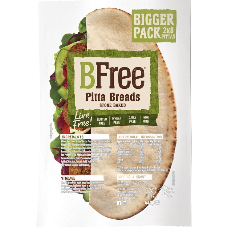 BFree Stone Baked Pitta Bread, 2 x 8 Pack BFree Stone Baked Pitta Bread, 2 x 8 Pack