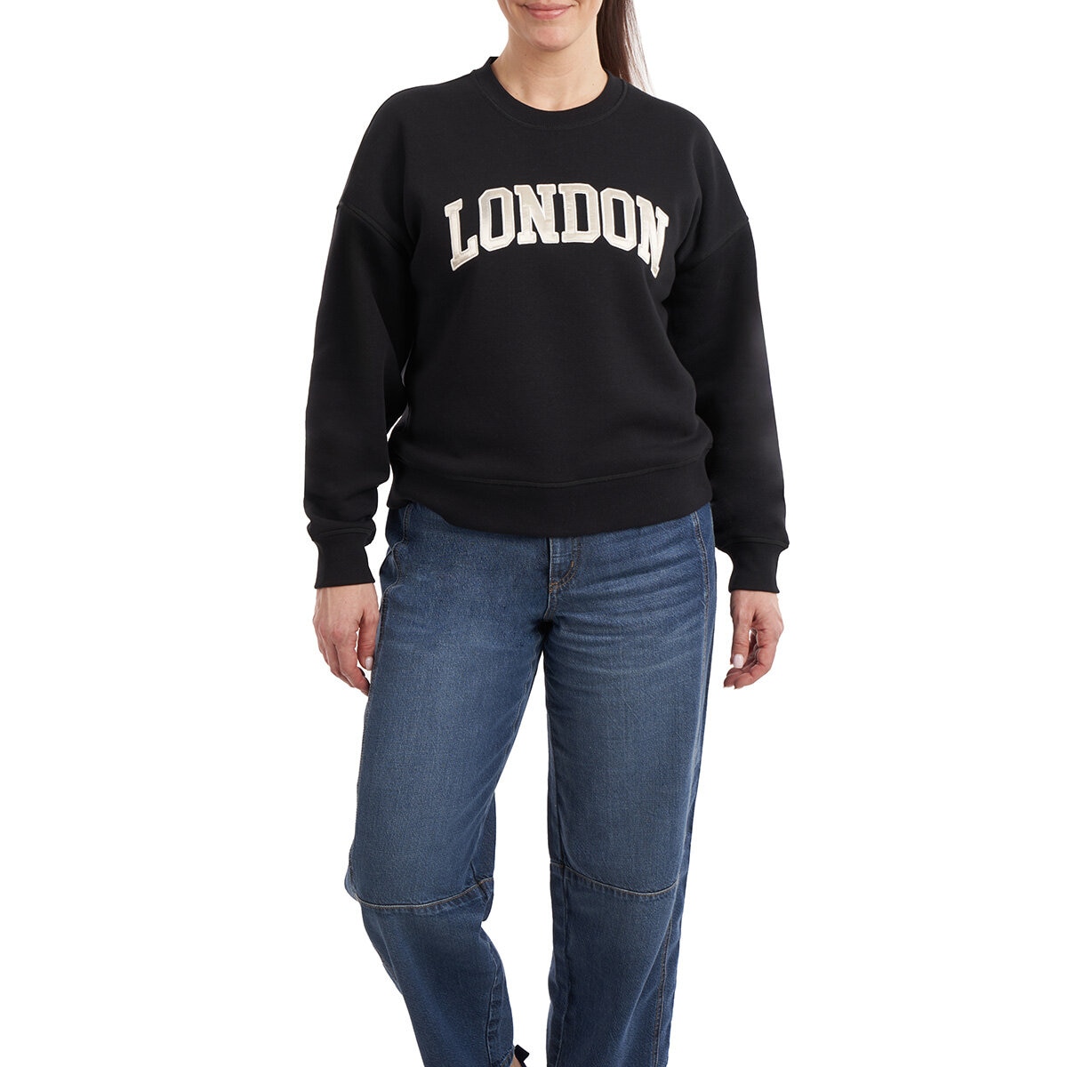Elle Sport Women's Fleece Cities Crewneck Sweater in Black