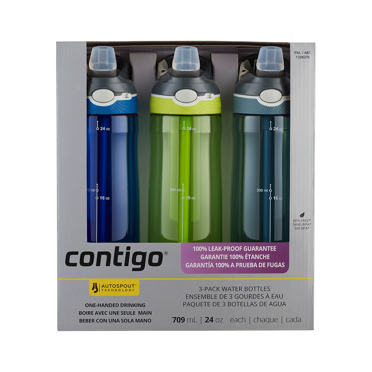 Contigo Autospout Ashland 709ml Water Bottles, 3 Pack in 2 Colours
