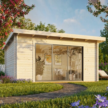 Palmako Lea 44mm Wooden Log Cabin in Natural Wood Colour 14ft 7" x 10ft 8" (4.5m x 3.3m)