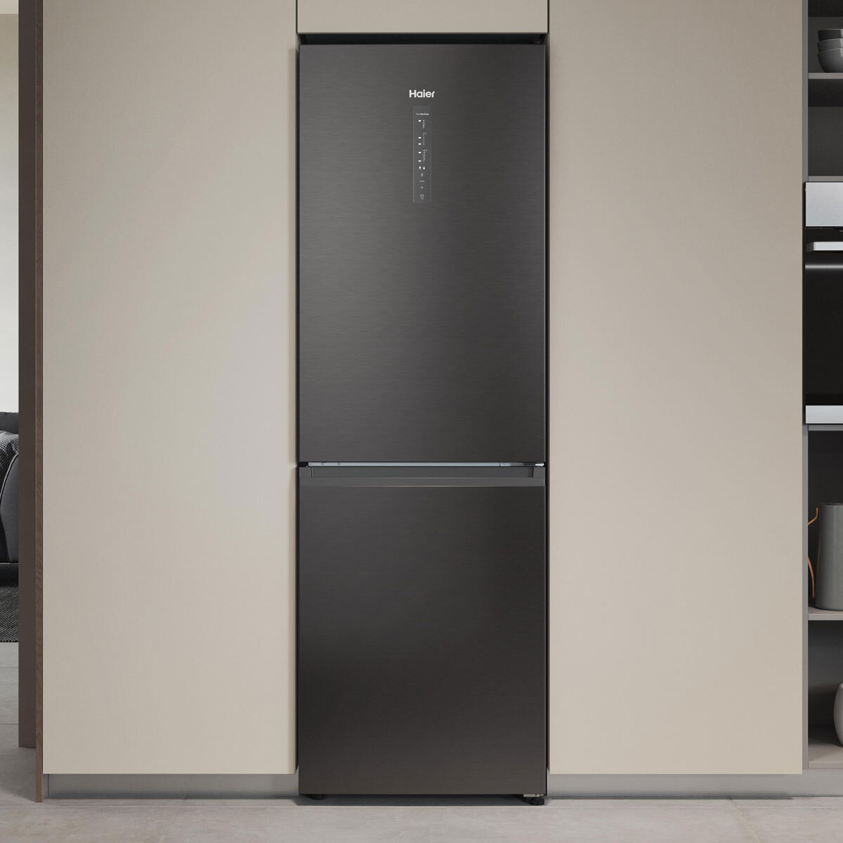 Haier HDW3618DNPD Fridge Freezer,  D Rated in Platinum Inox