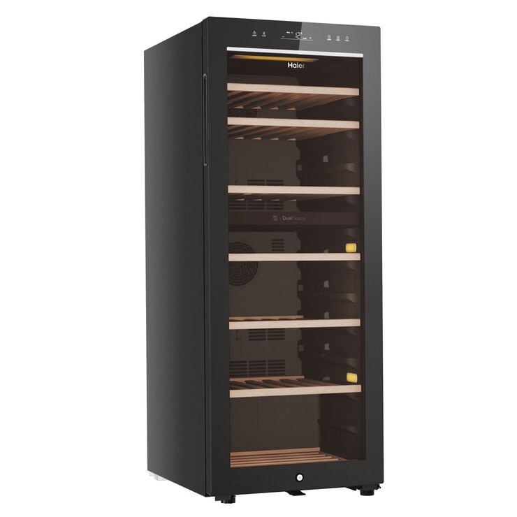 Haier HWS77GDAU1 77 Bottle Dual Zone Wine Cooler, G Rated in Black