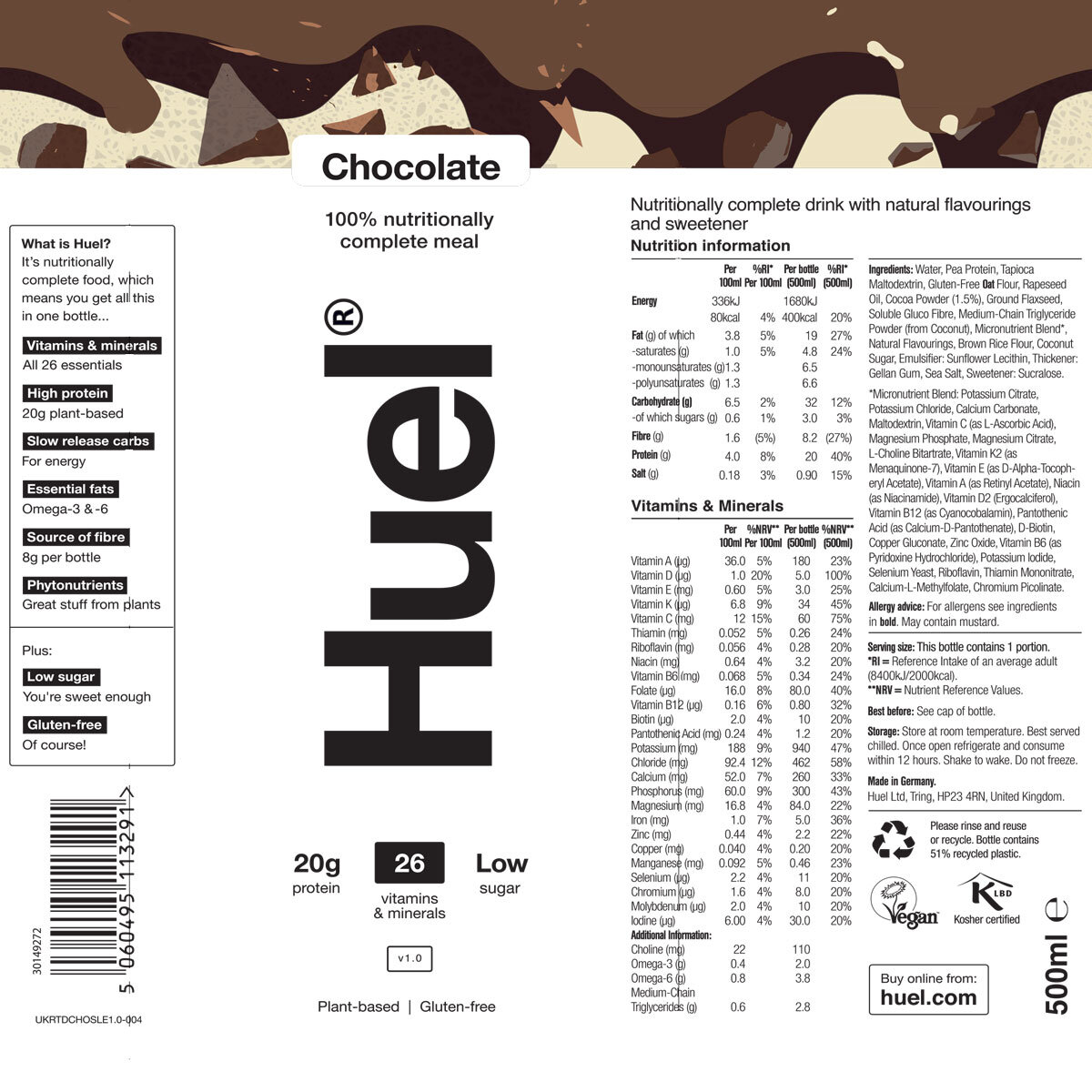 Huel Ready to Drink Chocolate, 8 x 500ml