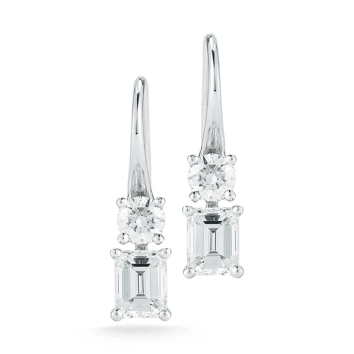 1.80ctw Round Brilliant and Emerald Cut Diamond Earrings, 18ct White Gold