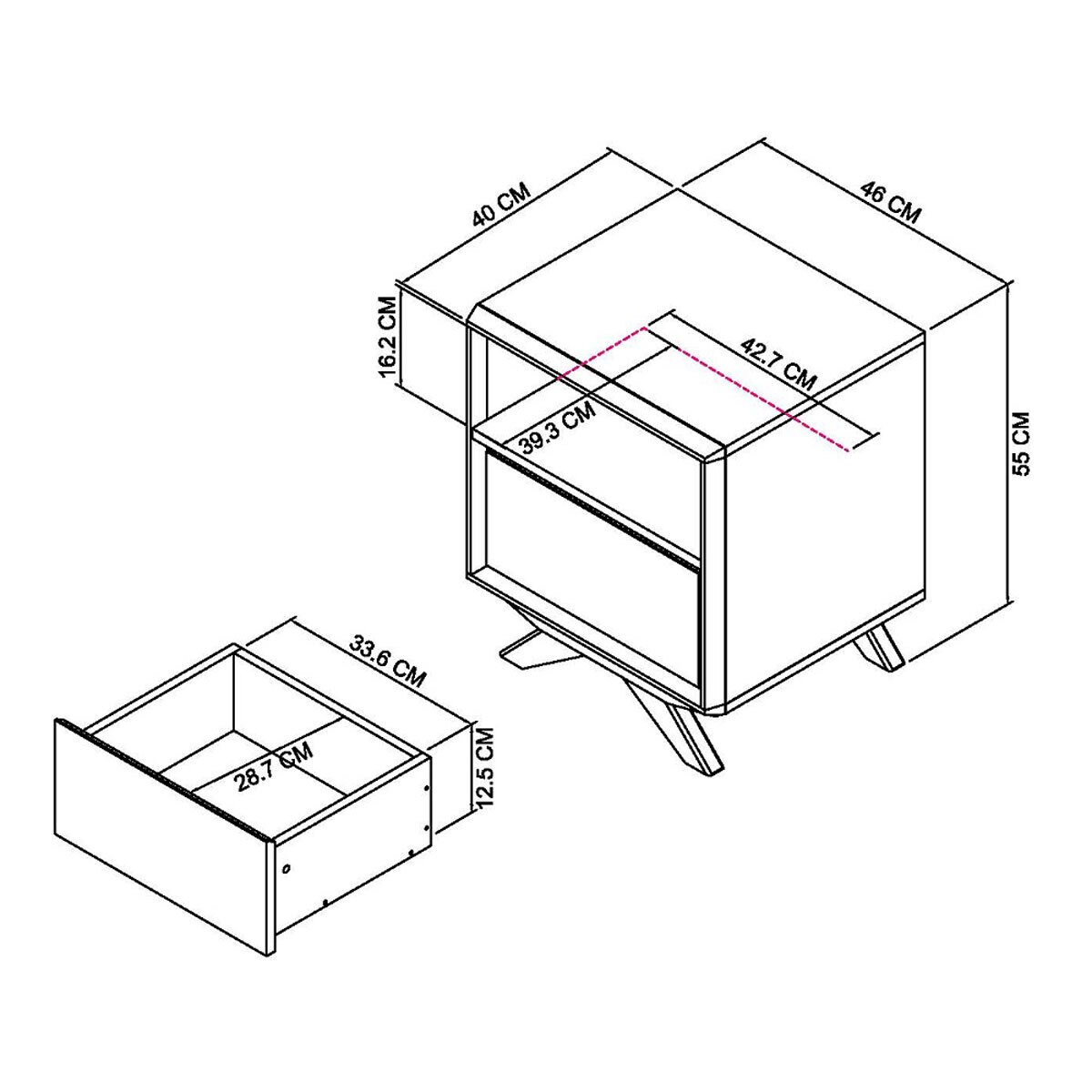 Bentley Designs Brunel Scandi Oak & Dark Grey One Drawer Nightstand, 2 Pack