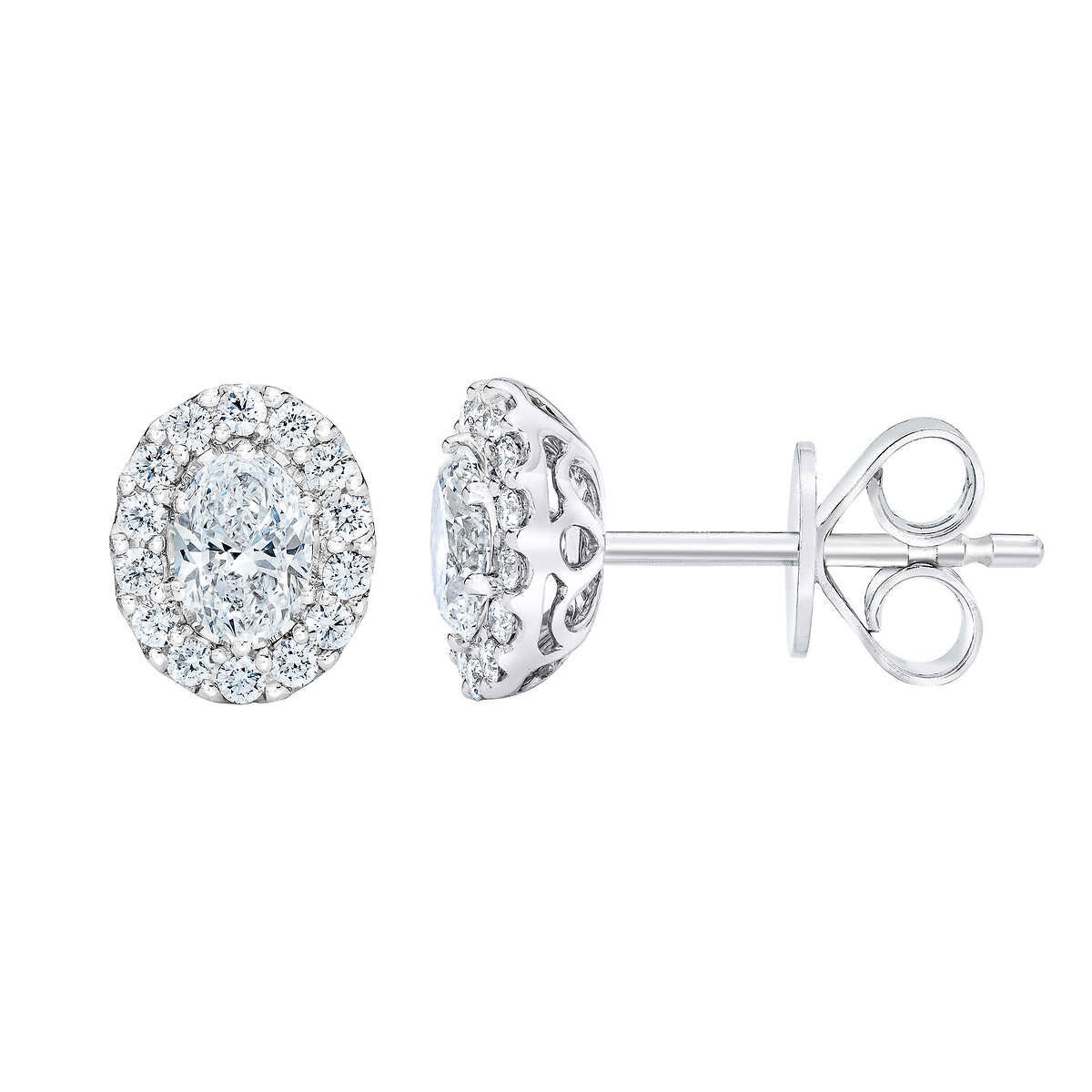 0.70ctw Oval Cut Diamond Halo Stud Earrings, 14ct White Gold