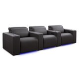 Valencia Barcelona Row of 3 Black Leather Power Reclining Home Theatre Seating with RGB LED