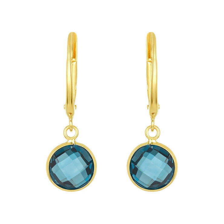 London Blue Topaz Earrings, 14k Yellow Gold