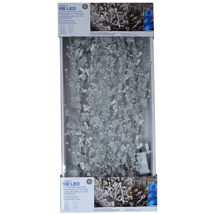 9ft (2.7m) Glitter Gem Garland with 100 Warm White LED Lights