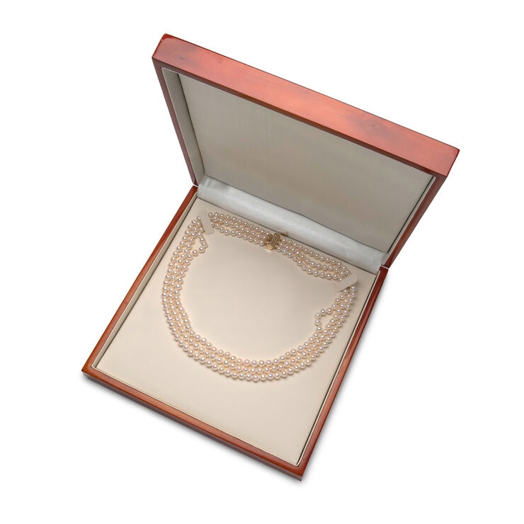 5.5-6mm Cultured Freshwater 3 Row White Pearl Necklace, 14ct Yellow Gold 5.5-6mm Cultured Freshwater 3 Row White Pearl Necklace, 14ct Yellow Gold