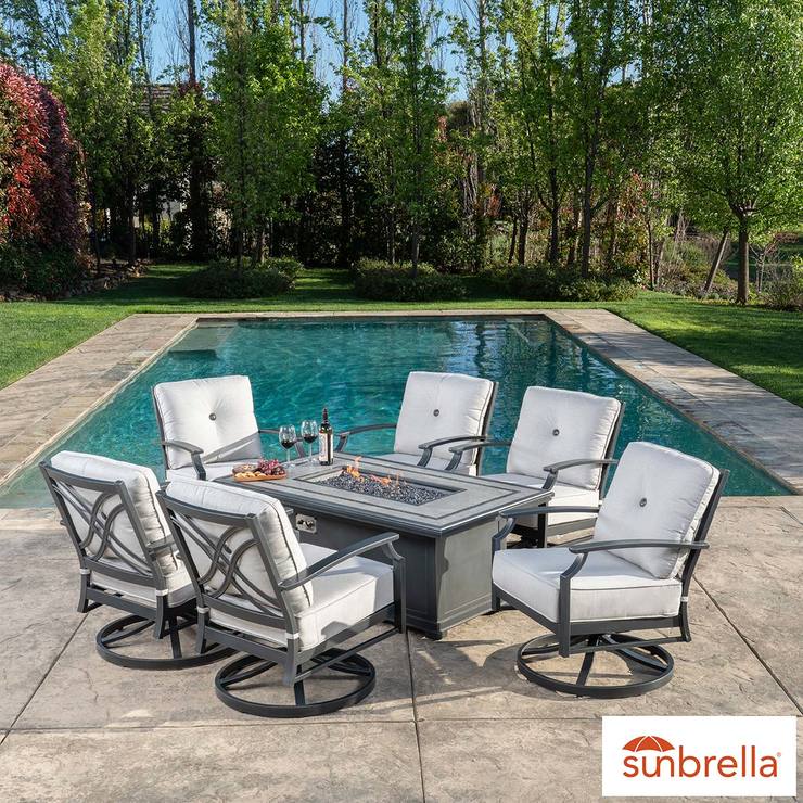 SunVilla Hamilton 7 Piece Fire Chat Patio Set + Cover ...