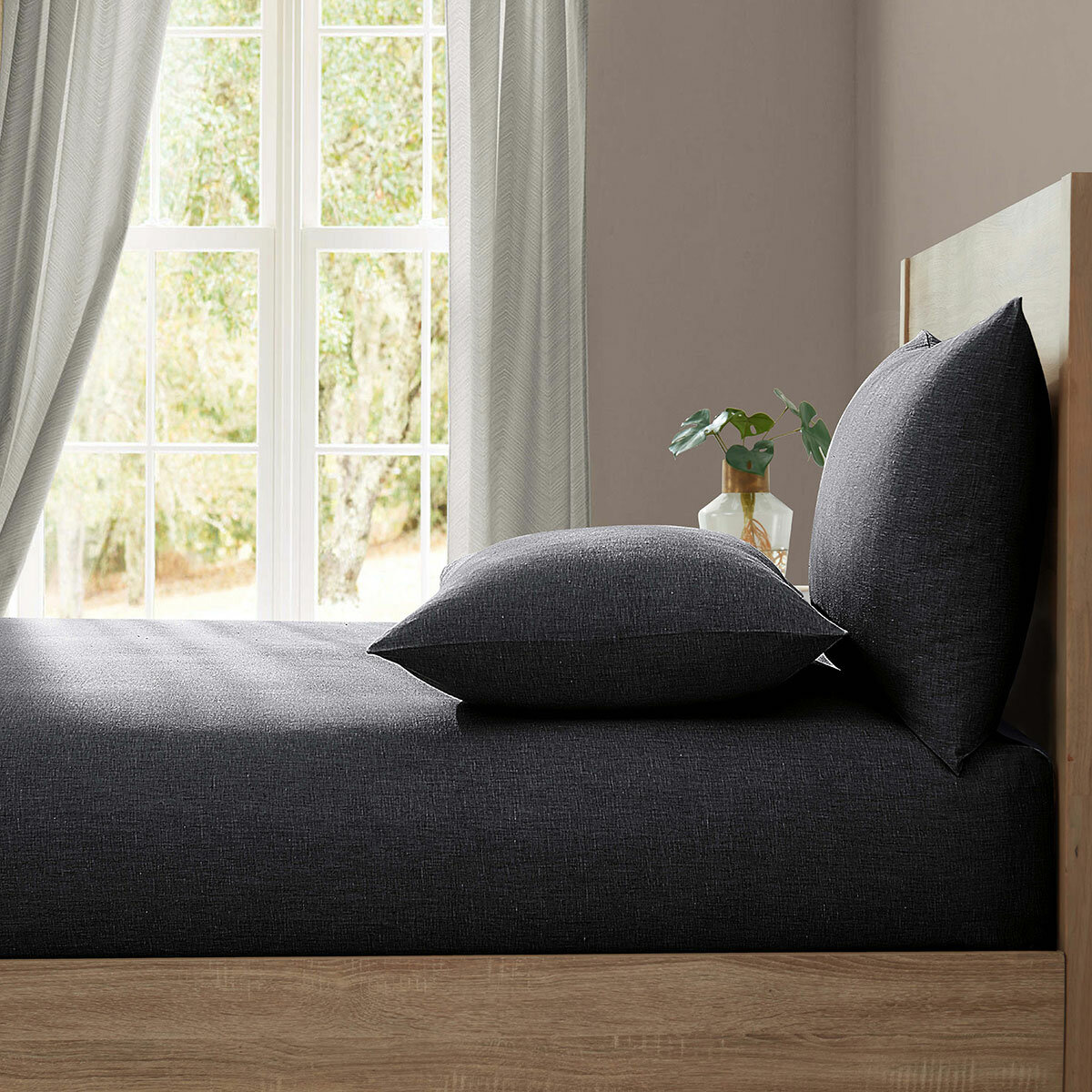 Lazy Linen 100% Washed Charcoal Linen Fitted Sheet in 3 Sizes