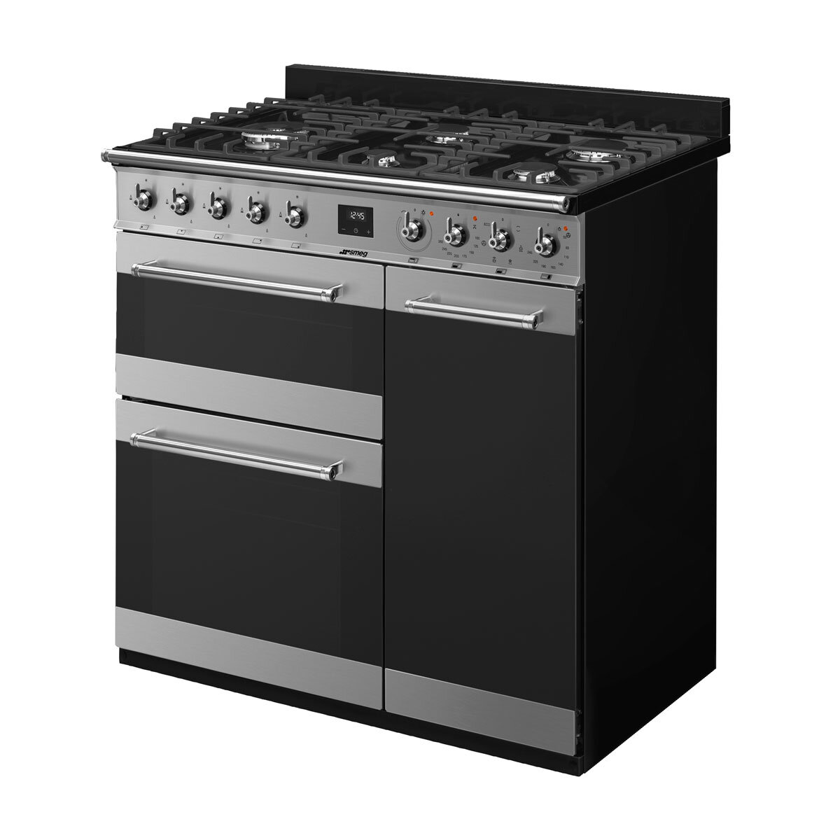 Angled view SY93-1 90cm Symphony Dual Fuel Range Cook Eclipse Glass