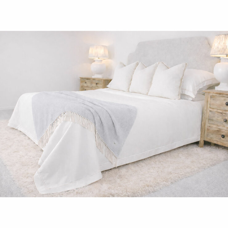 Osprey London Grey Herringbone Fringed Throw, 140 x 190 cm