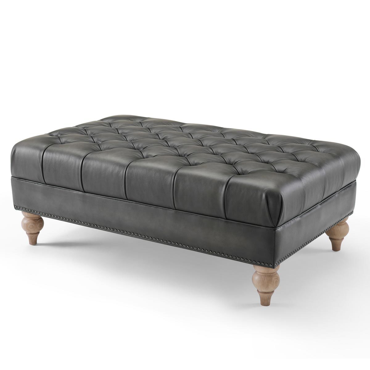 Grey leather chesterfield footstool deals