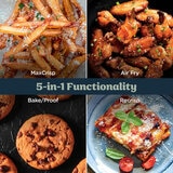 Lifestyle image of 5 in 1 functionality, max crisp, air fry, bake/proof, recrisp