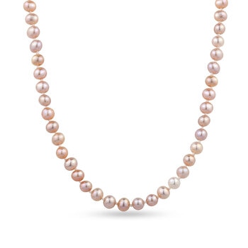 5-5.5mm Cultured Freshwater Pink Pearl Necklace, 14ct Yellow Gold