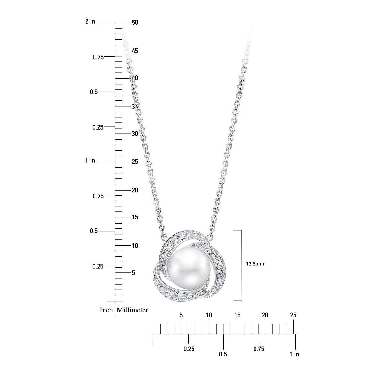 7.5-8mm Cultured Freshwater White Pearl & 0.25ctw Diamond Necklace, 14ct White Gold