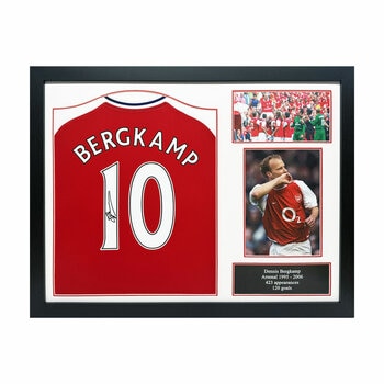 Dennis Bergkamp Signed Framed Arsenal Retro Football Shirt