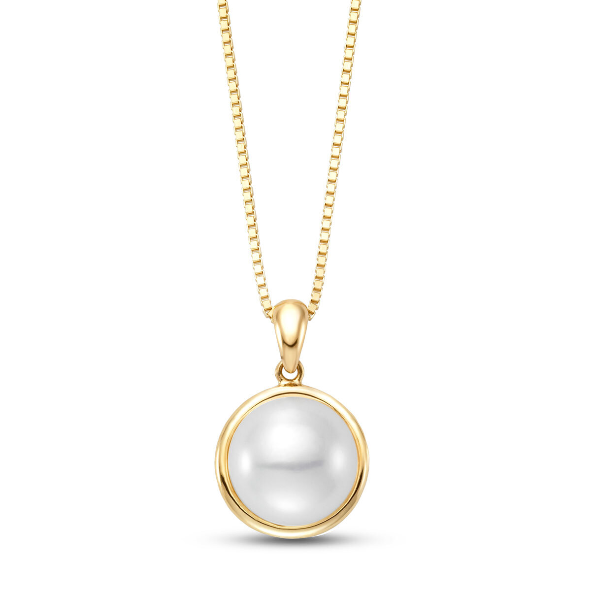 9-10mm Cultured Freshwater White Pearl Pendant, 18ct Yellow Gold