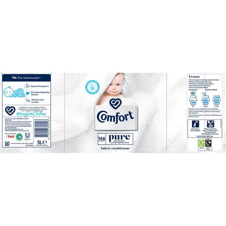 Comfort Pure Fabric Conditioner, 5L (166 Wash)