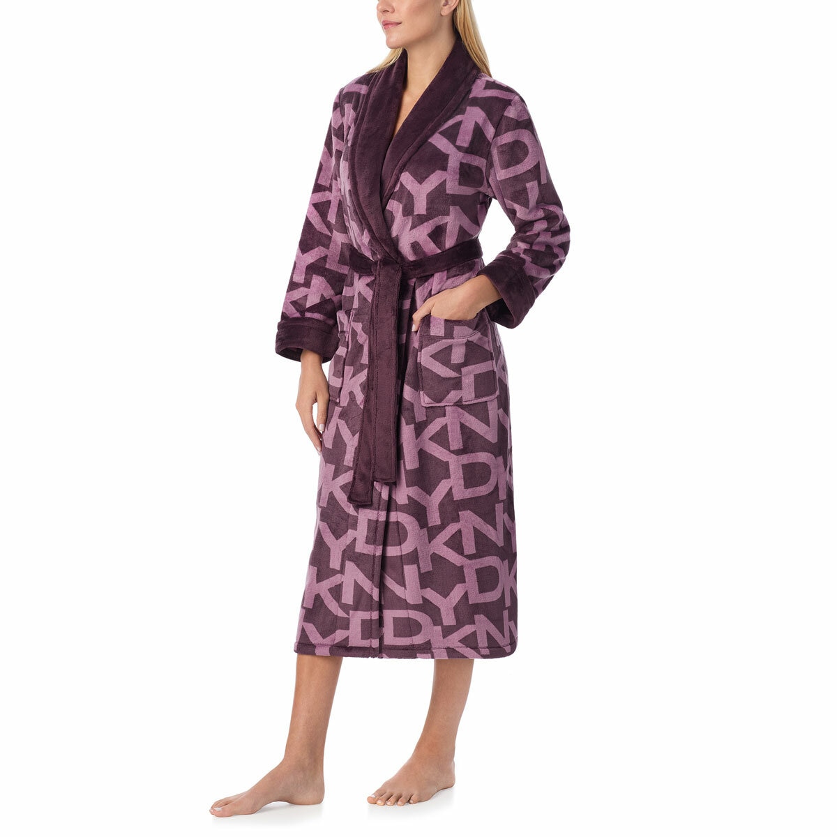 DKNY Shawl Collar Long Plush Robe