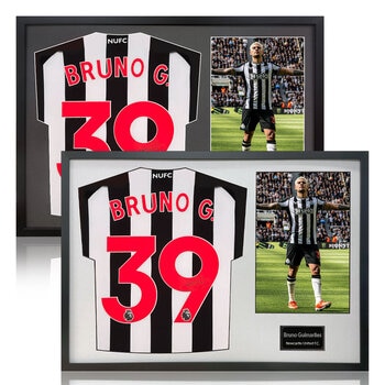 Bruno Guimaraes Signed Framed Newcastle United Football Shirt including 1 Photo in 2 Options: White or Black Mount