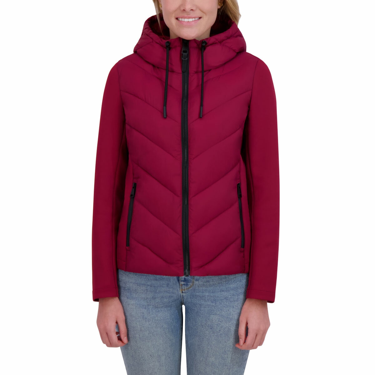 DKNY Women's Mixed Media Jacket in Red