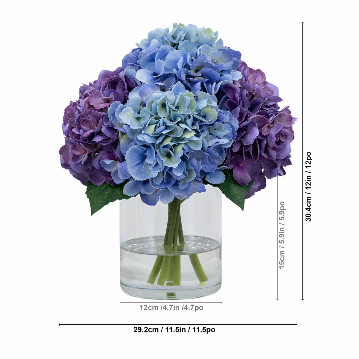 Hydrangea in Vase Blue_Dimensions Hydrangea in Vase Blue_Dimensions