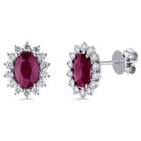 Oval Cut Ruby & 0.50ctw Diamond Earrings, 18ct White Gold