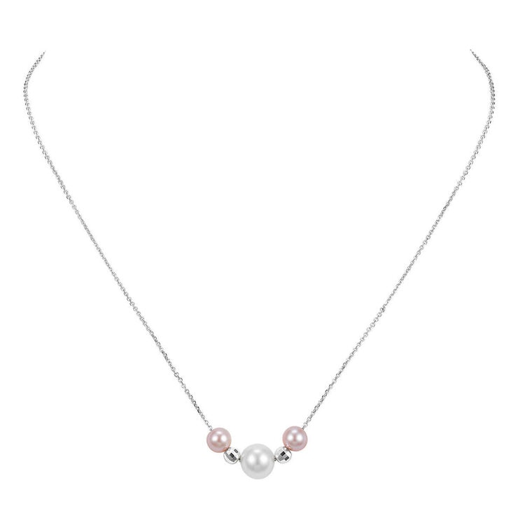 5.5-6mm White & 8-8.5mm Pink Cultured Freshwater Pearl Necklace, 14ct White Gold