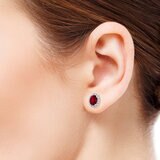 Oval Cut Ruby & 0.16ctw Diamond Halo Earrings, 14ct White Gold
