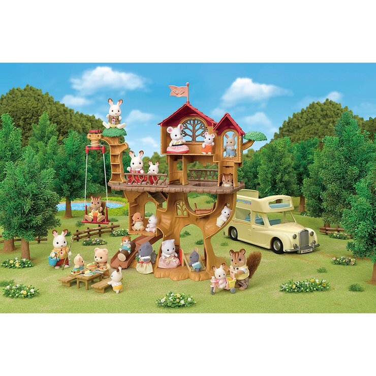Sylvanian Families Adventure Tree House Gift Set Camping Edition & 3 Family Bundle Sets (3+ Years)