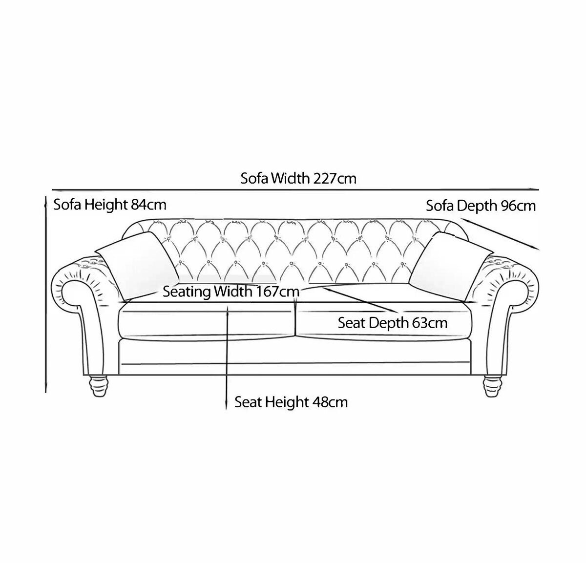 Bordeaux Button Back Grey Fabric 4 Seater Sofa