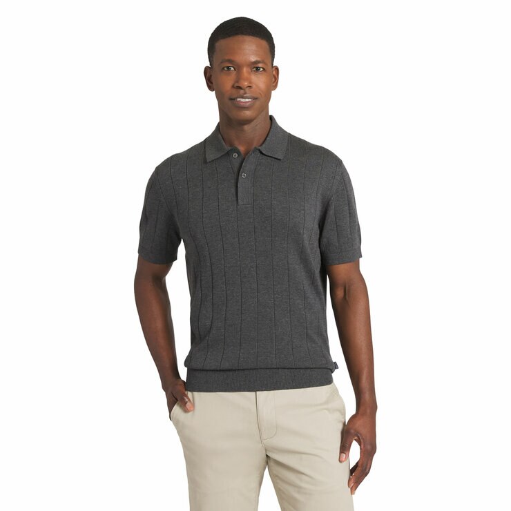 Chaps Men's Ribbed Knit Polo in Charcoal Chaps Men's Ribbed Knit Polo in Charcoal