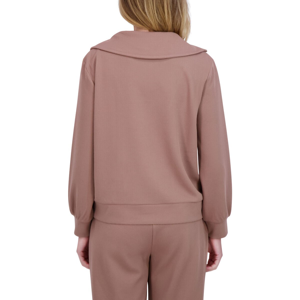 DKNY Ladies Waffle Knit 1/2 Zip in Brown, Medium