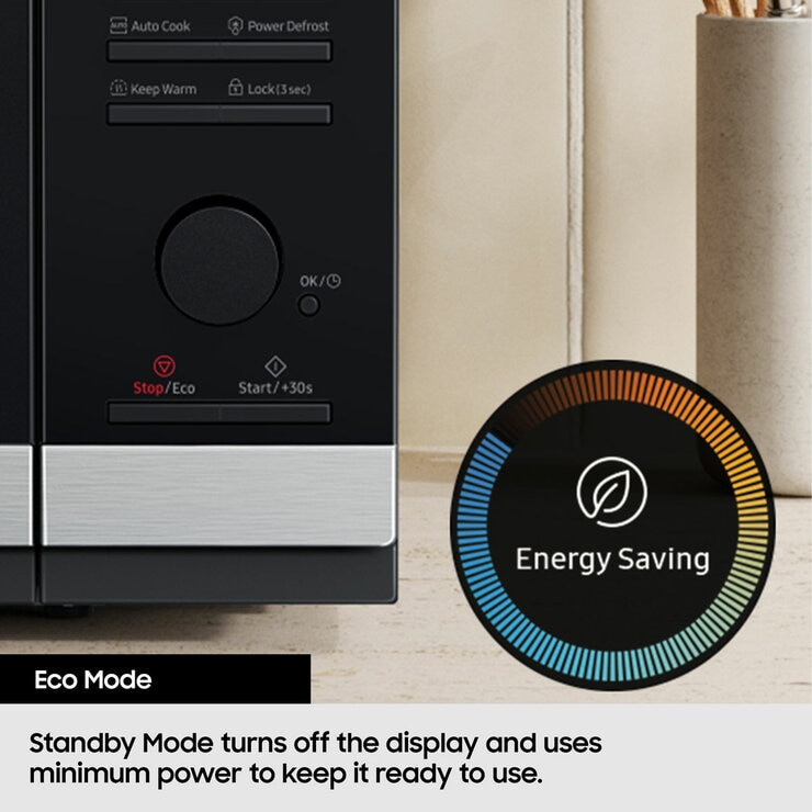 Samsung MS23K3513AK 23 Litre Solo Microwave in Black Eco Mode