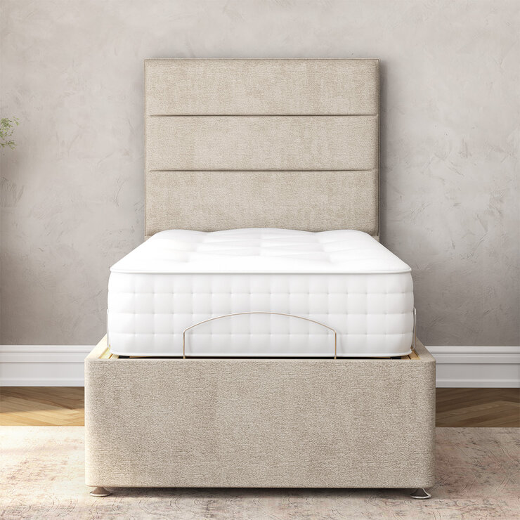 Highgrove Radnor Taupe Fabric Electric Adjustable Bed Frame with 1000 Spring Count Long Single Mattress in 2 Firmness Ratings