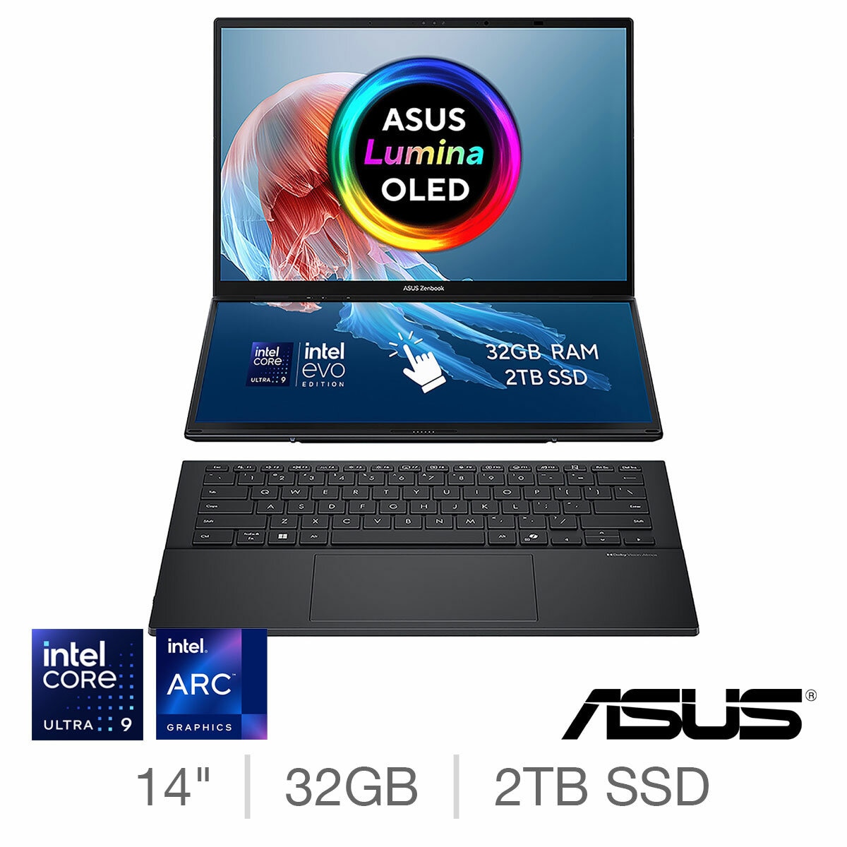 ASUS Zenbook Duo, Intel Core Ultra 9, 32GB RAM, 2TB SSD, 14 Inch OLED Convertible 2 in 1 Laptop, UX8406CA-PZ134W