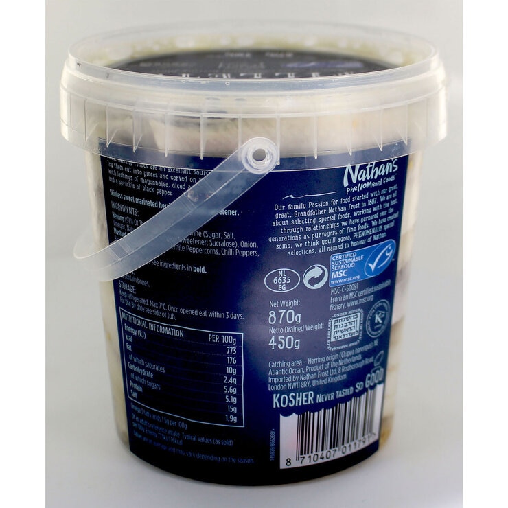 back of 450g pot of sweet herring fillets